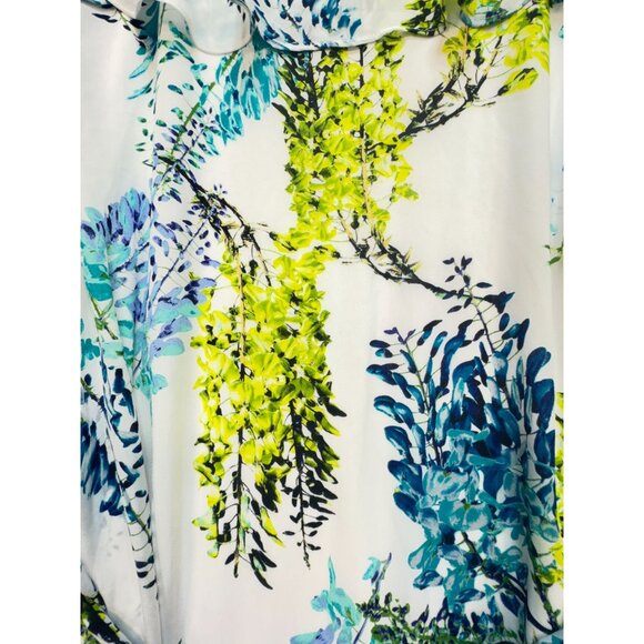 Worthington Womens Floral Mini A-Line Dress Size 16 White Ruffle Sleeves Pocket - Picture 10 of 14